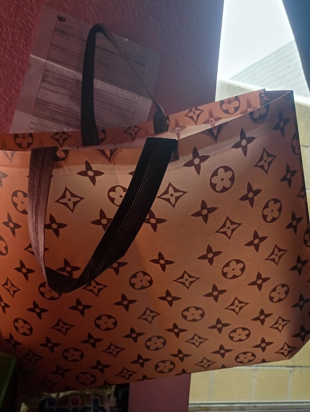 Monogram Pattern Tote Bag in Brown and Black